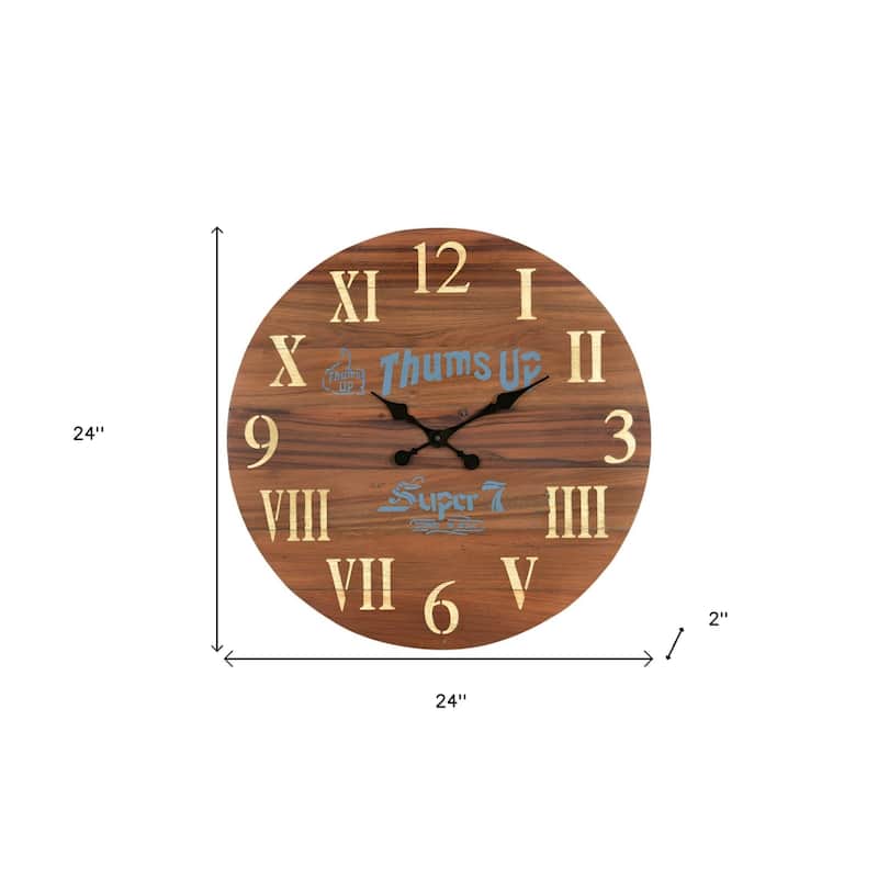 HomeRoots 24" Brown Solid Wood Silent Analog Round Wall Clock - 24' X '24' X '2