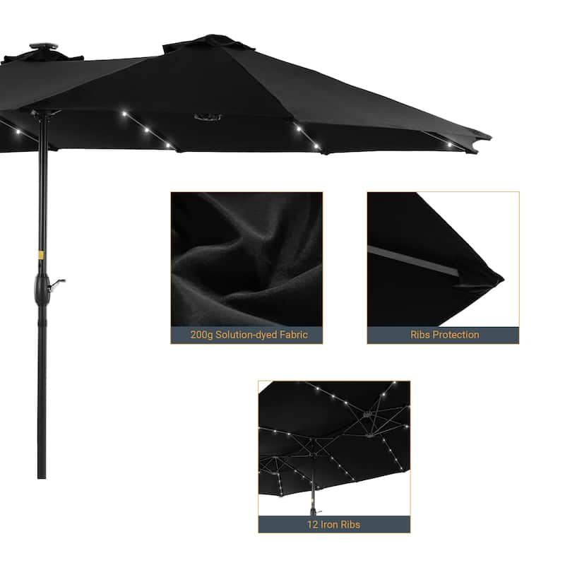 LIVOOSUN 15×9FT LED Double-sided Patio Umbrella with UPF50+ and Handle, and Wind-Resistant Design——Experience Outdoor Comfort
