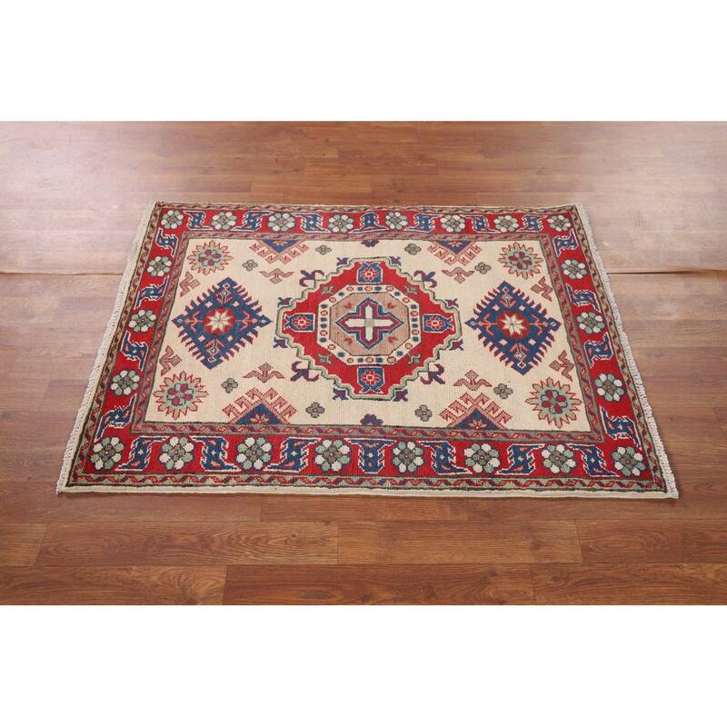 Traditional Red Kazak Foyer Rug Hand-Knotted Wool Carpet - 2'10" x 3'11"