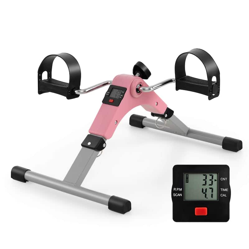Costway Portable Desk Bike Peddler Machine with Adjustable Resistance - See Details - Pink