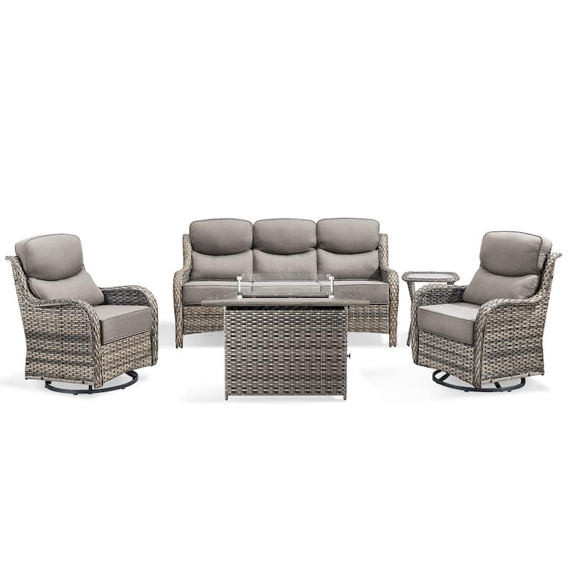 Pocassy 5PCS Outdoor 6Inch Sofa Swivel Chair Table w/ Fire Table