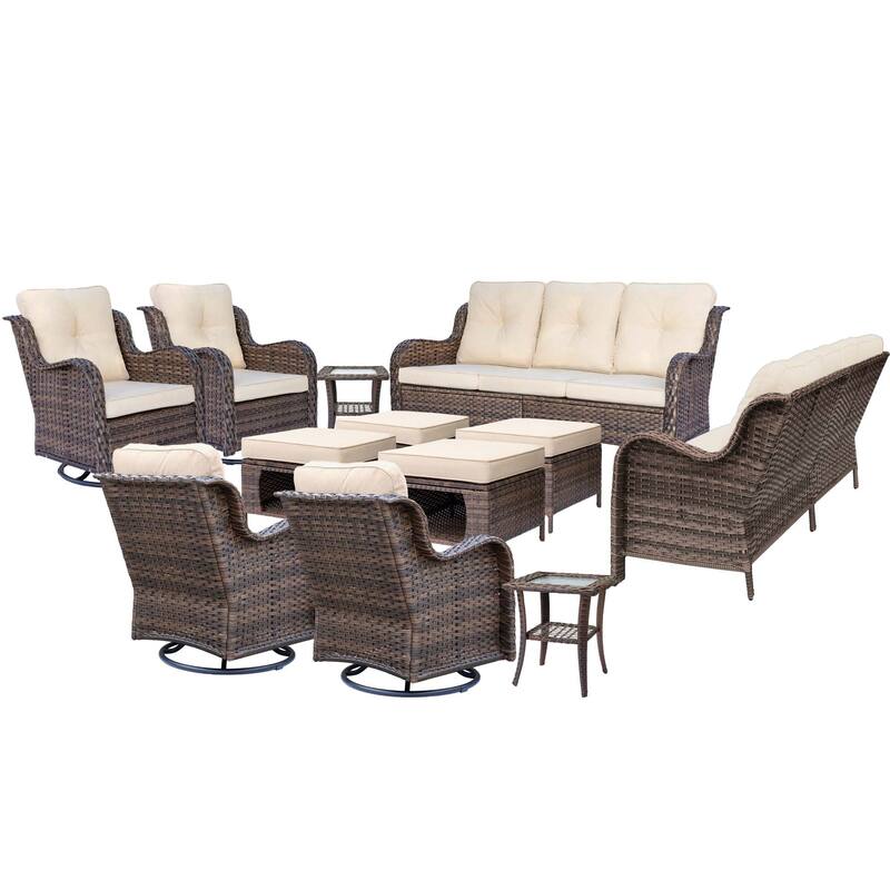 Outdoor Patio Furniture Set-Wicker Patio Conversation Swivel Chair Set