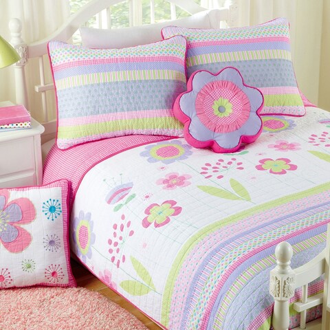 Cozy Line Pink Blossom Cotton Reversible Quilt Set