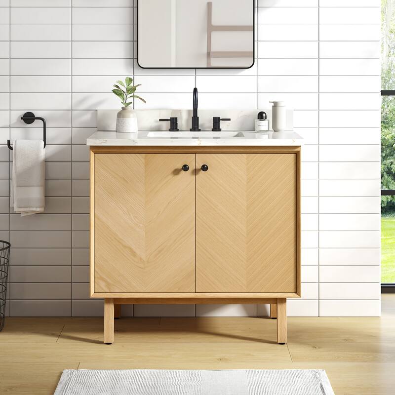 Avanity Adele 37 in. Vanity Combo in Natural Oak finish with Calacatta Quartz Top