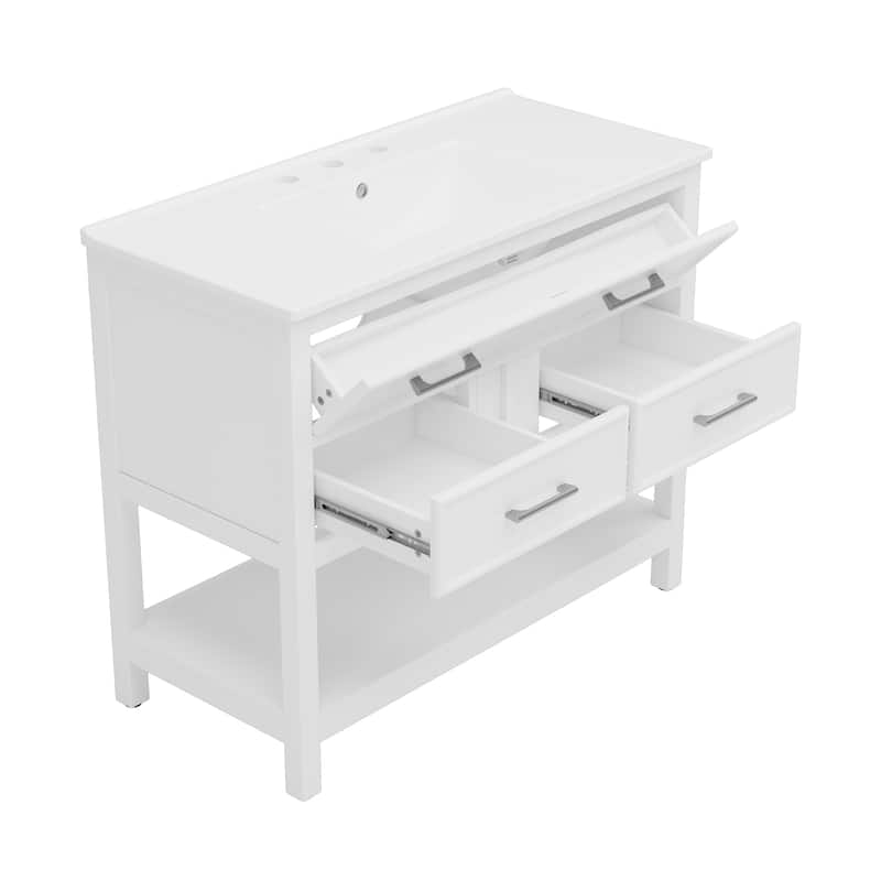 36" Vanity with Ceramic Sink,Vanity with Tip-Out Tray and 2 Full-Extension Drawers,Pulls and Close Drawer Slides Design