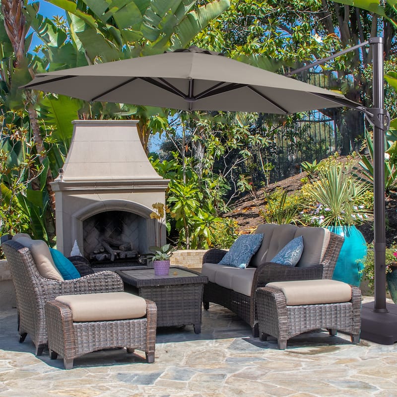 LIVOOSUN Outdoor Cantilever Offset Patio 11Ft Aluminum Umbrella w/Base - Grey