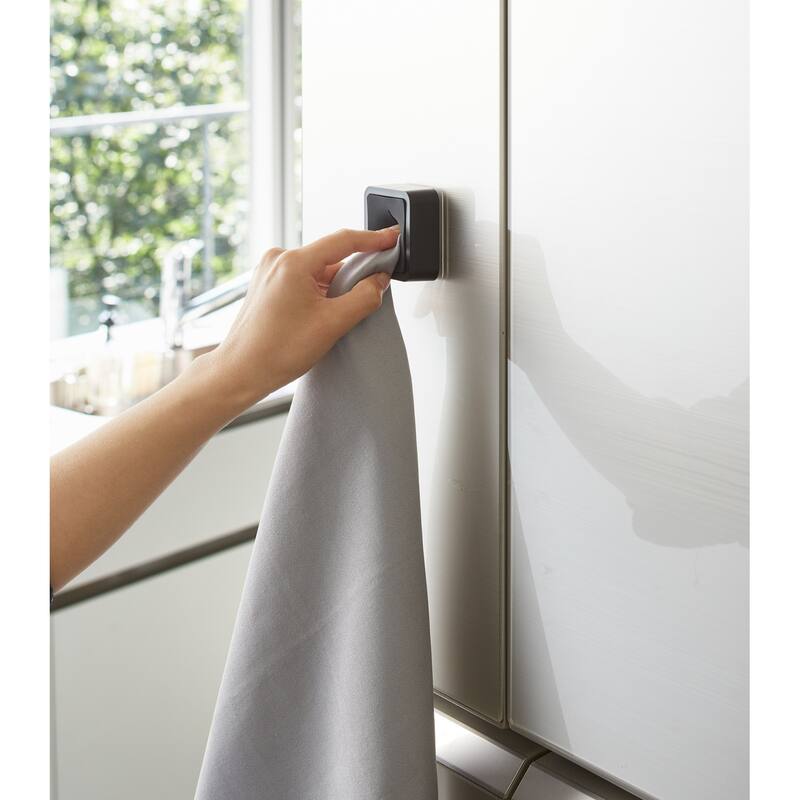 Yamazaki Home Traceless Adhesive Kitchen Towel Holder, ABS Plastic, Holds 0.55 lbs - L 0.91 x W 2.17 x H 2.17 inches