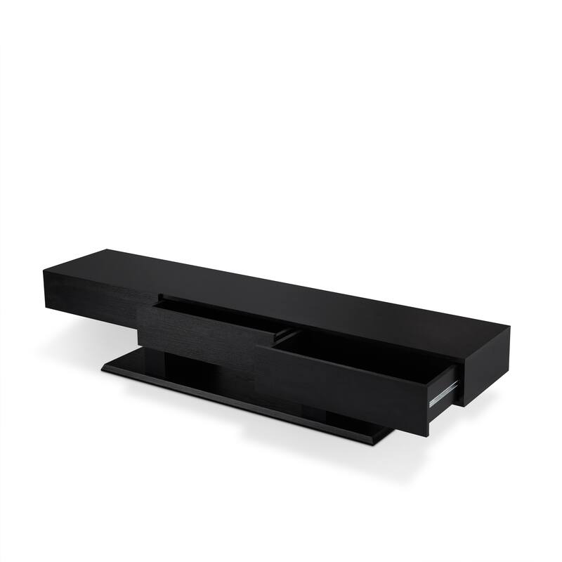 Contemporary Black Veneer TV Stand with 3 Drawers and Open Storage for 50 TVs, 70 W
