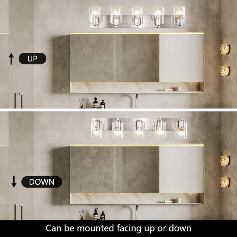 Brushed Nickel 5-Light 32 in. Vanity Light with Clear Square Glass Shades