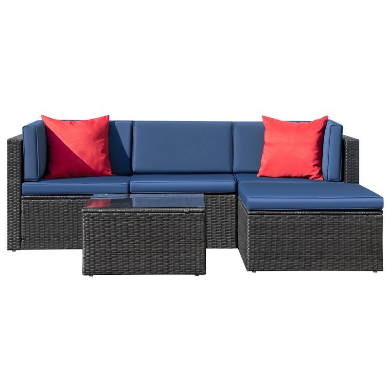 Homall 5 Pieces Patio Furniture Sets Outdoor Sectional Sofa Manual Weaving Rattan