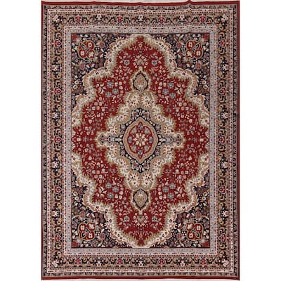 Floral Red Medallion Kashan Turkish Area Rug Machine Made Carpet - 9'8" x 12'5"