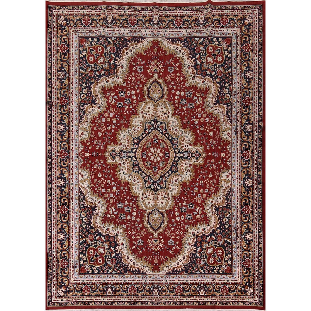 Floral Red Medallion Kashan Turkish Area Rug Machine Made Carpet - 9'8" x 12'5"