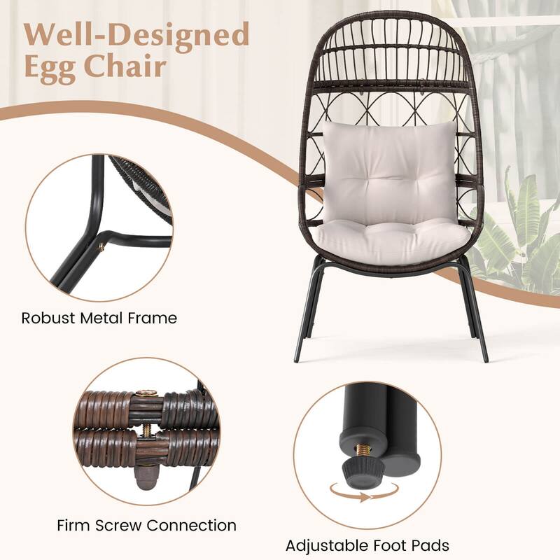 Costway Patio Wicker Rattan Egg Chair with Seat & Back Cushions Metal - See Details