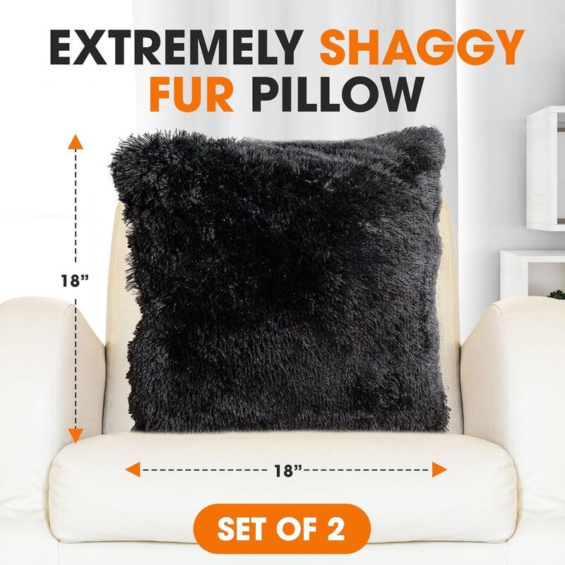 Cheer Collection Super Soft Shaggy Long Hair Throw Pillows Set of 2 Plush Accent Cushions