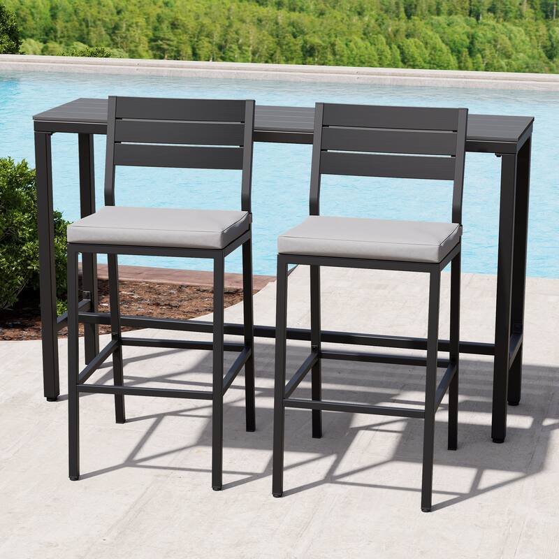 Outdoor 3-Piece Patio Bar Stools Set Rectangle Bar Table and Barstools with Cushion