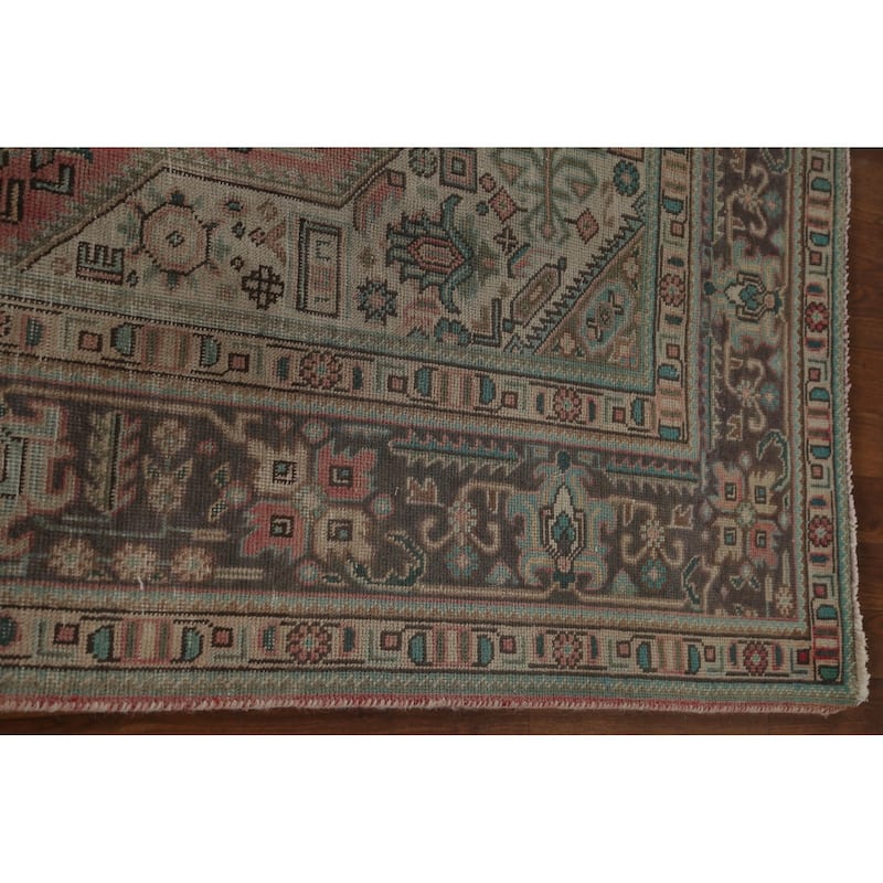 Distressed Tabriz Persian Vintage Area Rug Hand-Knotted Wool Carpet - 6'5" x 9'7"