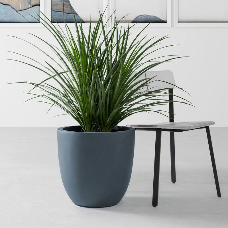 Kante 9 in. H Concrete and Fiberglass Round Bowl Planter, Outdoor Indoor Large Planters Pots with Drainage Hole