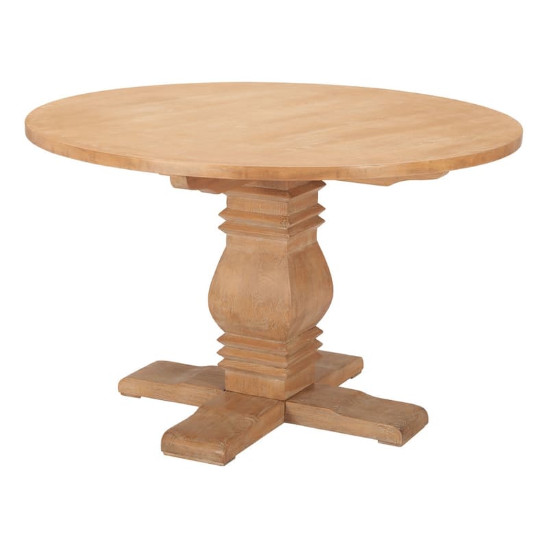 HomeRoots 48" Brown Solid Wood Pedestal Base Round Top Dining Table - 48.00 in. x 30.10 in. x 48.00 in.