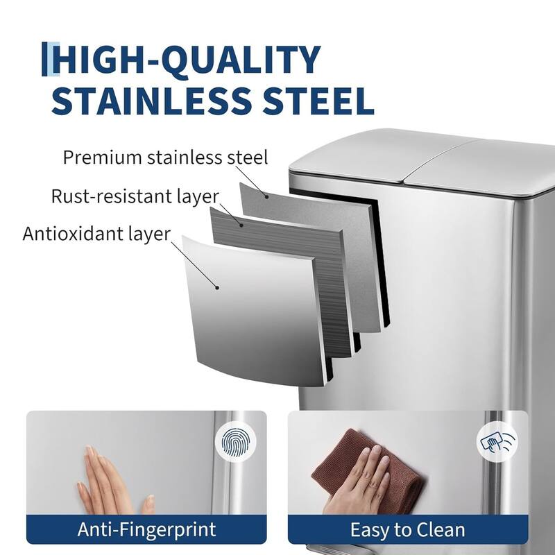 16-Gallon Soft-Close Lids Dual Compartment Trash Can Recycling Bin for Kitchen