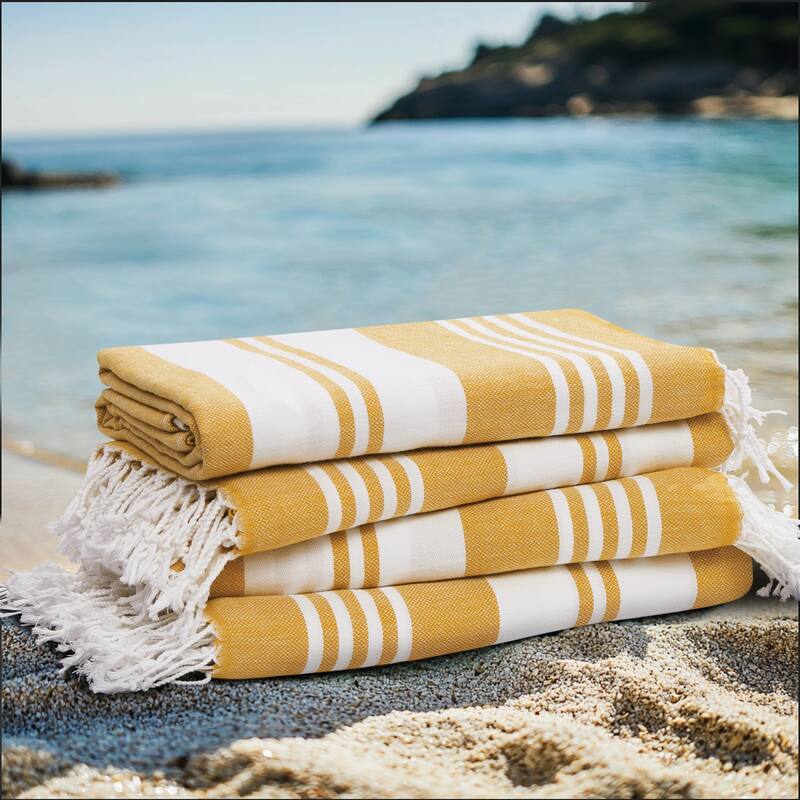 Oceanfront Resort Salty Stripe 4 Pack Sand Free Beach Towel - 4 Yellow