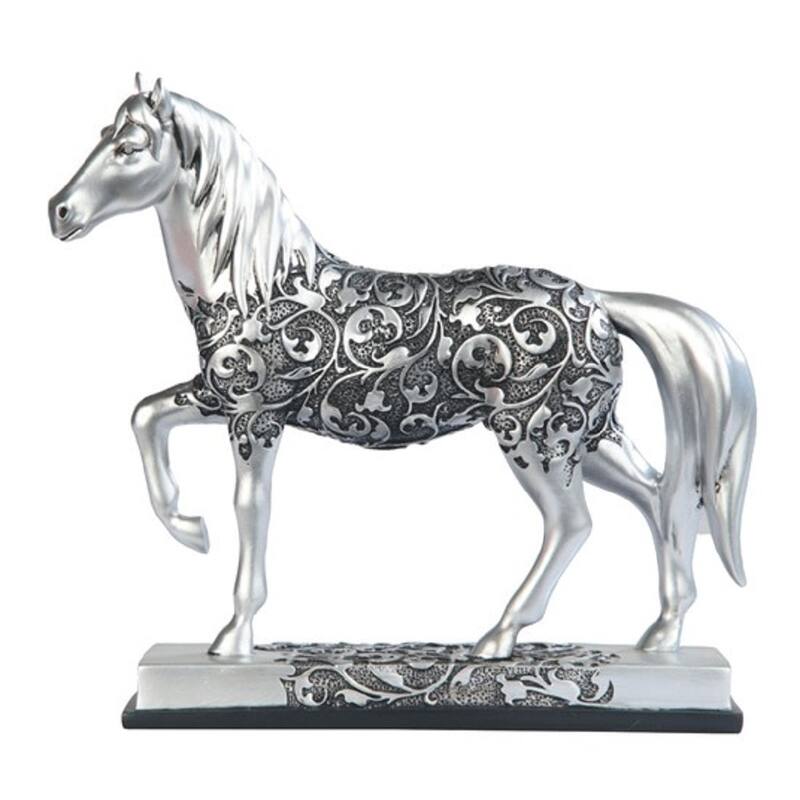 Q-Max 8"W Decorative Craved Silver Horse Figurine with Base