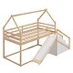 preview thumbnail 14 of 13, Natural Twin House Bunk Bed with Slide and Storage Staircase for Kids
