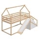 preview thumbnail 12 of 21, Wood Twin over Twin Bed House Roof Frame Loft Bunk Bed with Slide and Storage Staircase 2-in-1 Frame House-shaped Bed Frame