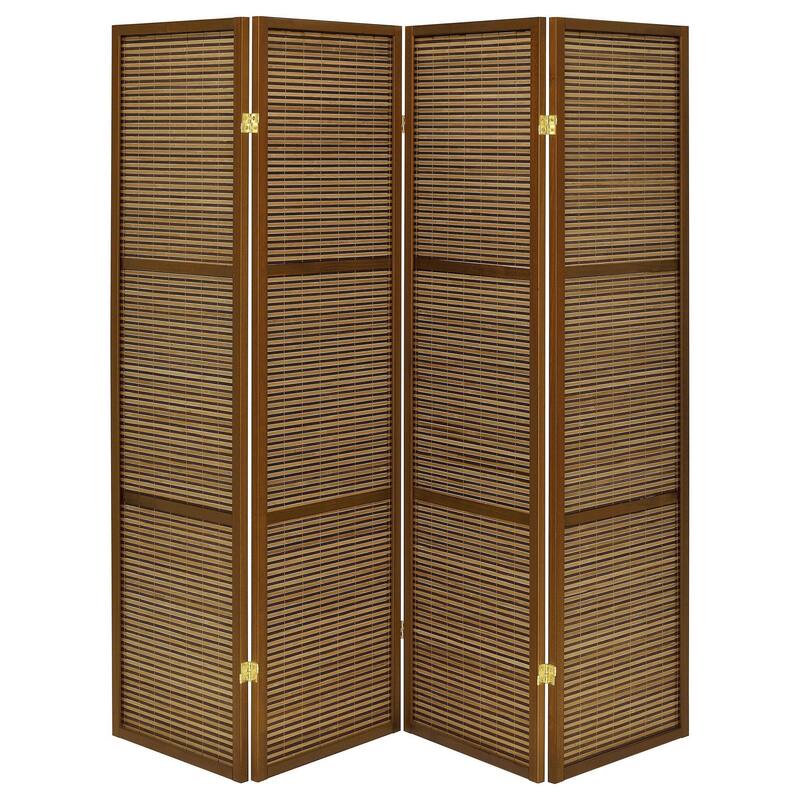 Rown 4 Panel Foldable Privacy Screen, Bamboo, Brown Pine Wood 70 Inch