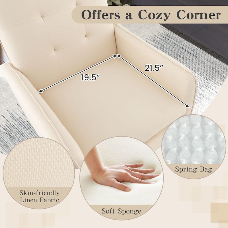 Linen Fabric Accent Chair with Metal Legs, Ergonomic Backrest and 350 lbs Capacity - 28.5" x 25.5" x 35.5"