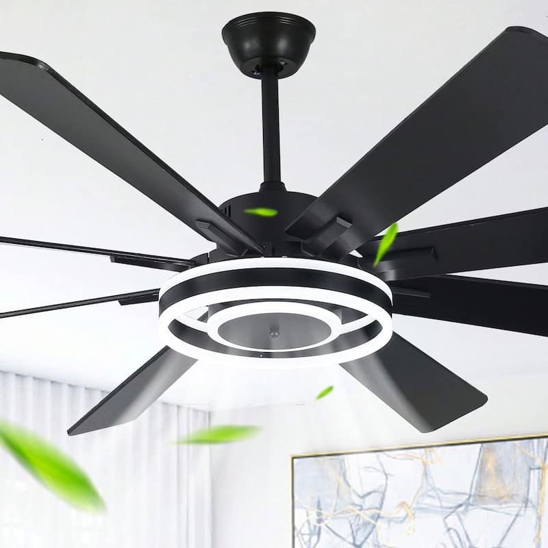 Cusp Barn 72" Modern LED Ceiling Fan with Lights and Remote, Reversible 6 Speeds Chandelier Ceiling Fan for Large Room - Black