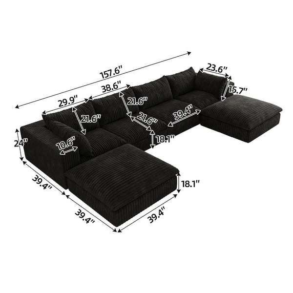 dimension image slide 0 of 20, Modular Sectional Sofa Corduroy Upholstered Sleeper Sofa Convertible Cloud Accent Couch Deep Seat Chaise Lounge, DIY Combination