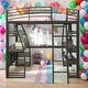 preview thumbnail 13 of 22, Modern Full Size Loft Bed With 4 Layers Of Shelves And L-shaped Desk,Sockets,USB Ports,Wireless Charging Black