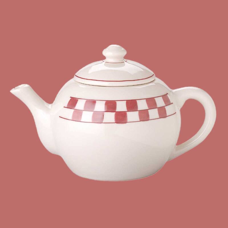 Teapot Red/White Handpainted Checkmate Stoneware 64 OZ Renovators Supply
