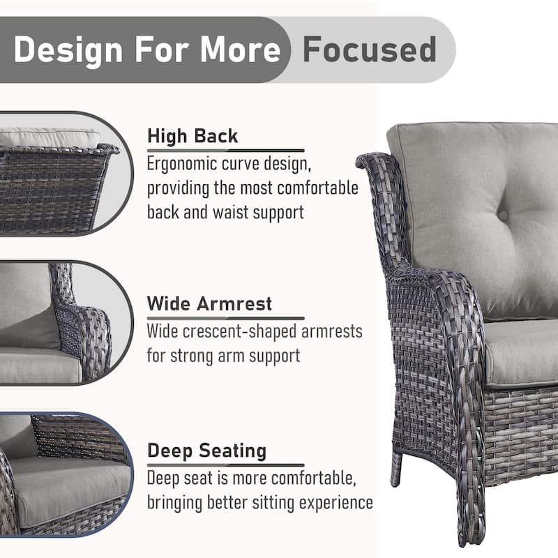 Fire Pit Table with Sofa and 4 Swivel Chairs Grey-Grey - Grey