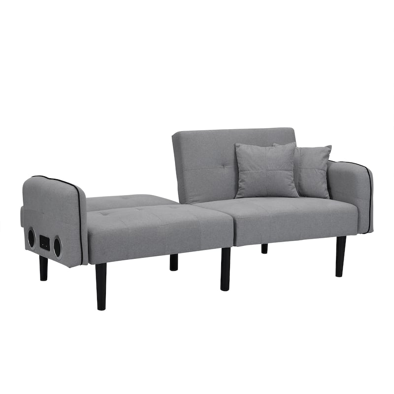 Convertible Sofa Bed with Wireless Audio Transmission, Linen Lounge Sofa Bed with 2 Speakers, Love Seat Couches