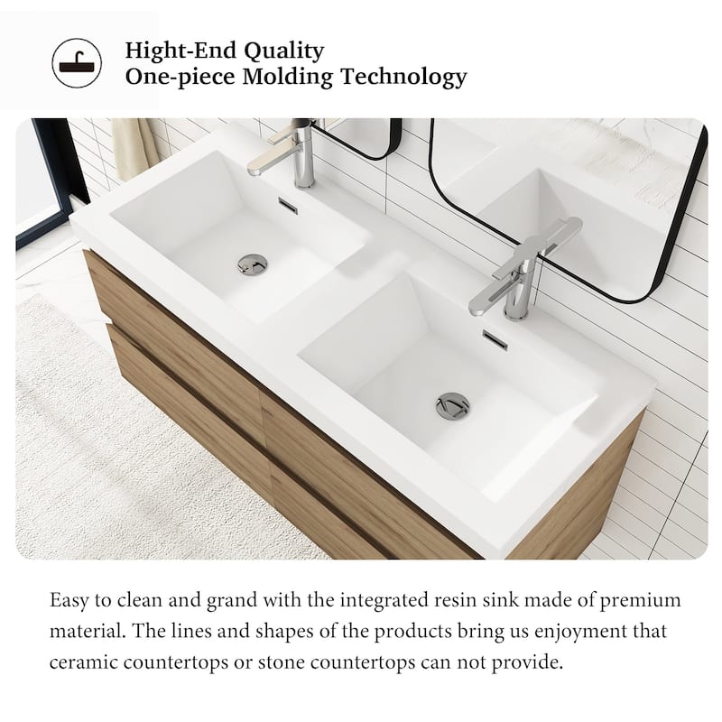 Angela 47 in.W x 19.5 in.D x 20.5 in.H Wall-Mounted Bath Vanity with White Cultured Marble Top