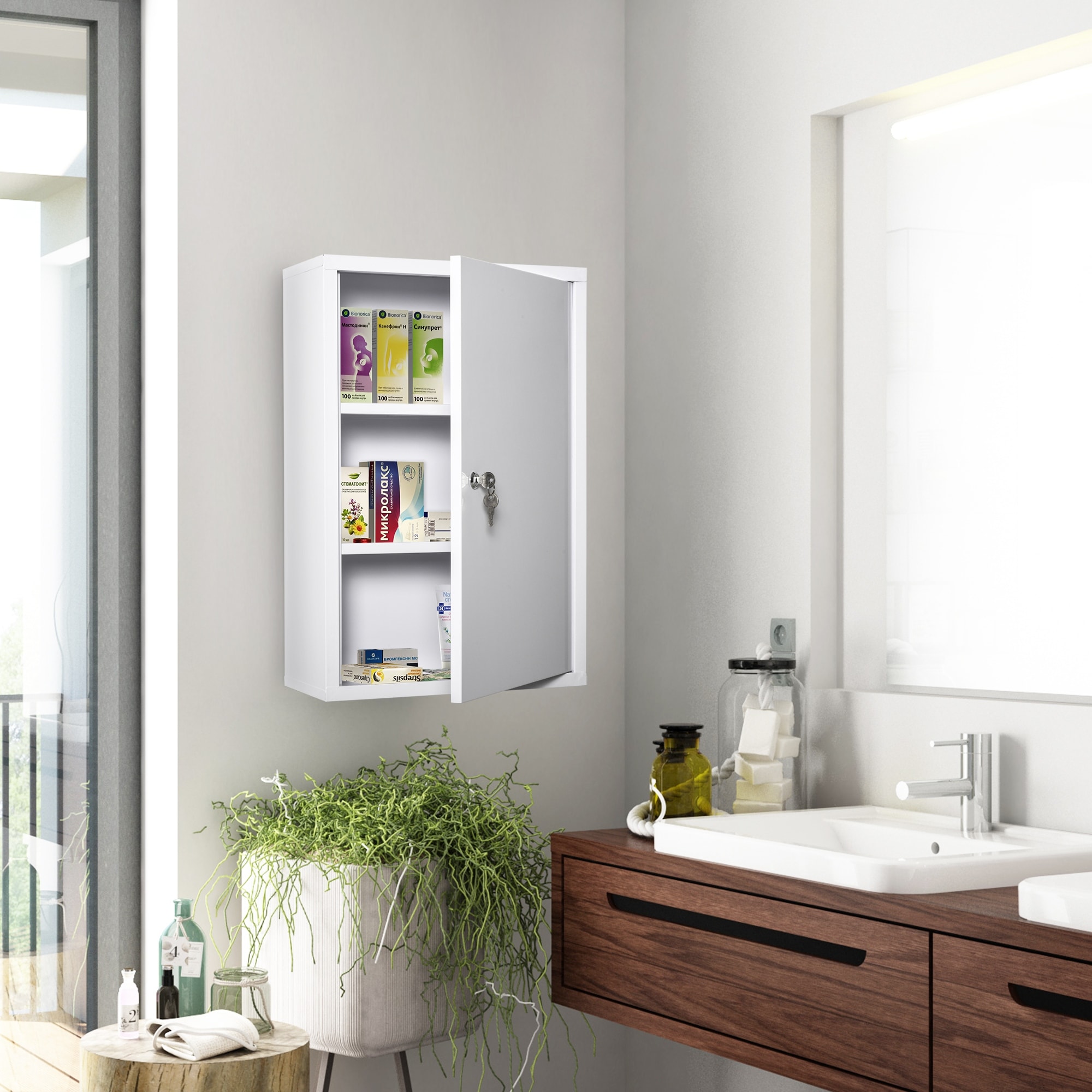 kleankin Wall-mounted Bathroom Cabinet Mirror Door Organiser Storage Shelves Living Room White 