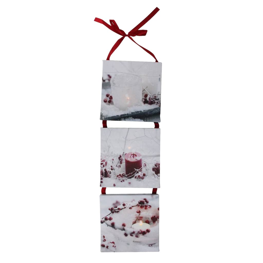 15.5" LED Lighted Winter Frost Berry and Candle Christmas Wall Art Decoration