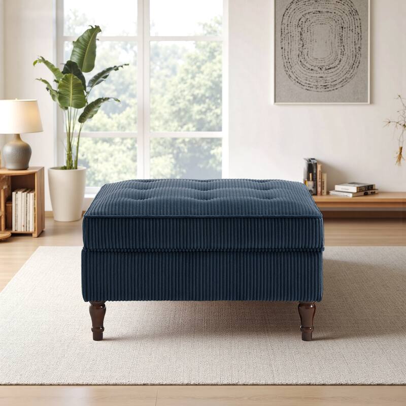 Corduroy Flip Top Dual-Use Storage Ottoman Coffee Table