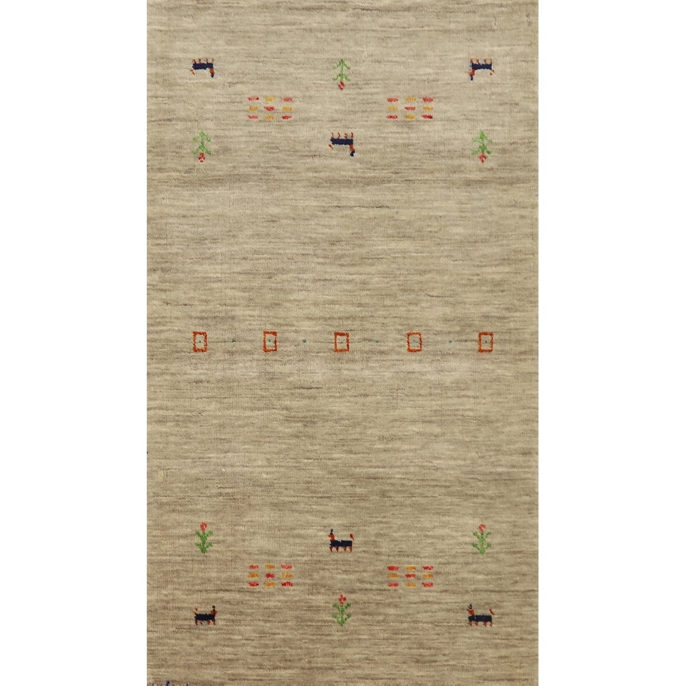Hand Knotted Oriental 100% Wool Carpet Tribal Animal Pictorial Beige & Ivories Gabbeh Area Rug - 4' 0'' X 2' 0''