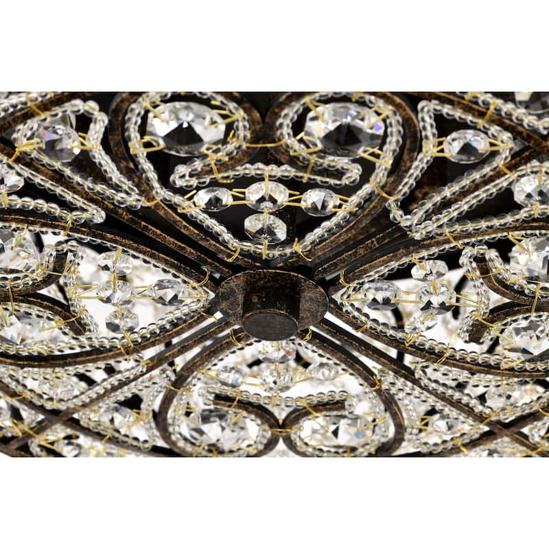 Bonfine Antique Bronze 14-inch Flushmount Ceiling Lamp with Crystals