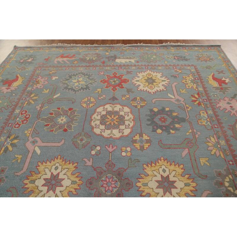 All-Over Floral Oushak Oriental Area Rug Hand-Knotted Wool Carpet - 9'1" x 12'0"