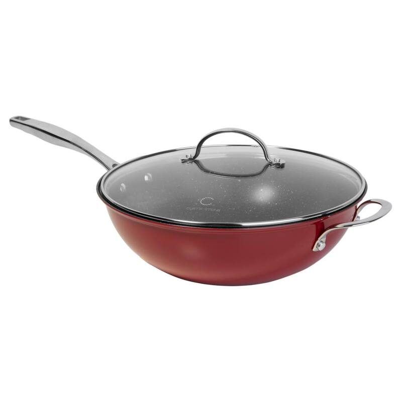 Curtis Stone Dura-Pan+ 11" Wok with Lid Refurbished - Red