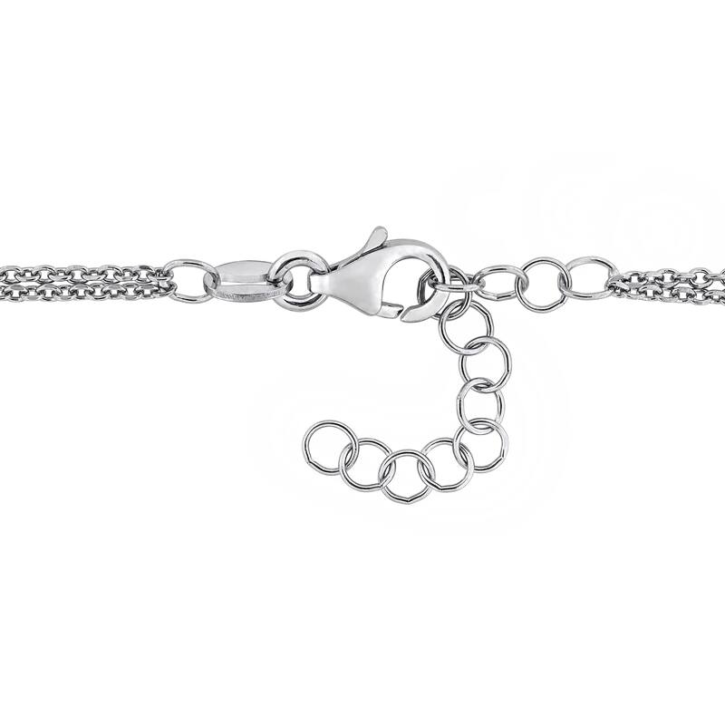 Miadora Double Row Diamond Cut Curb Chain Circle Charm Bracelet Sterling Silver