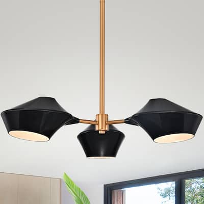 Prentiss Matte Black+Gold Abstract Shade 3-Light Chandelier