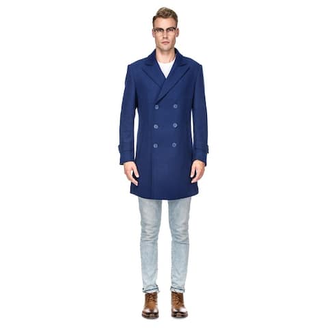 Braveman Men's Double or Single Breasted Pea Coat Wool Blend Dress Jacket
