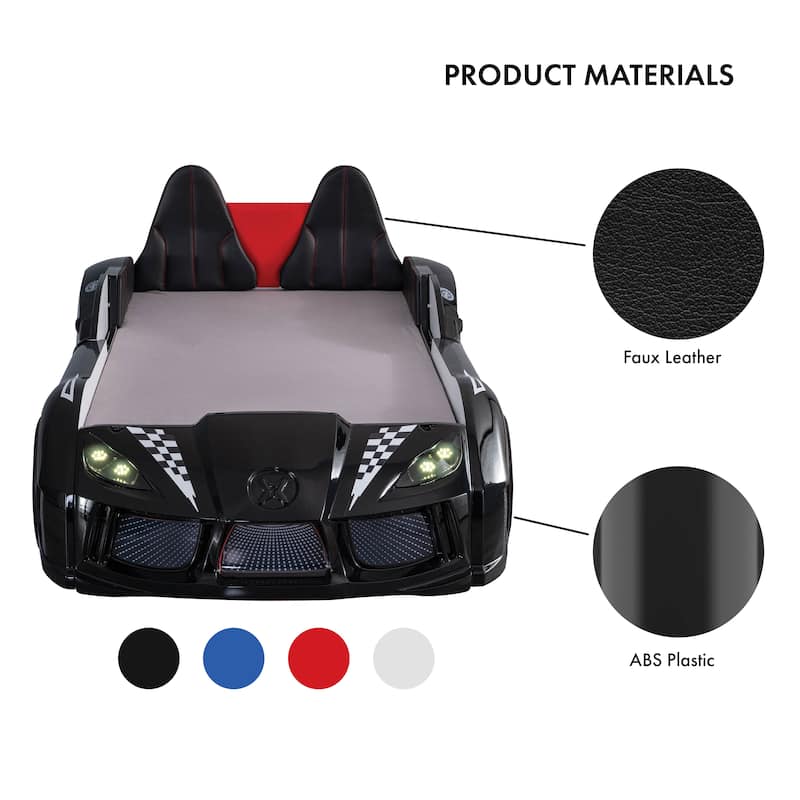 La Vetta Modern Twin Kid Platform Car Bed with LED Lights and Handheld Remote by Furniture of America