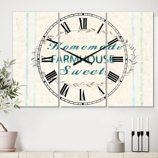 slide 2 of 6, Designart 'Farmhouse Florals VIII' Cottage 3 Panels Oversized Wall CLock - 36 in. wide x 28 in. high - 3 panels
