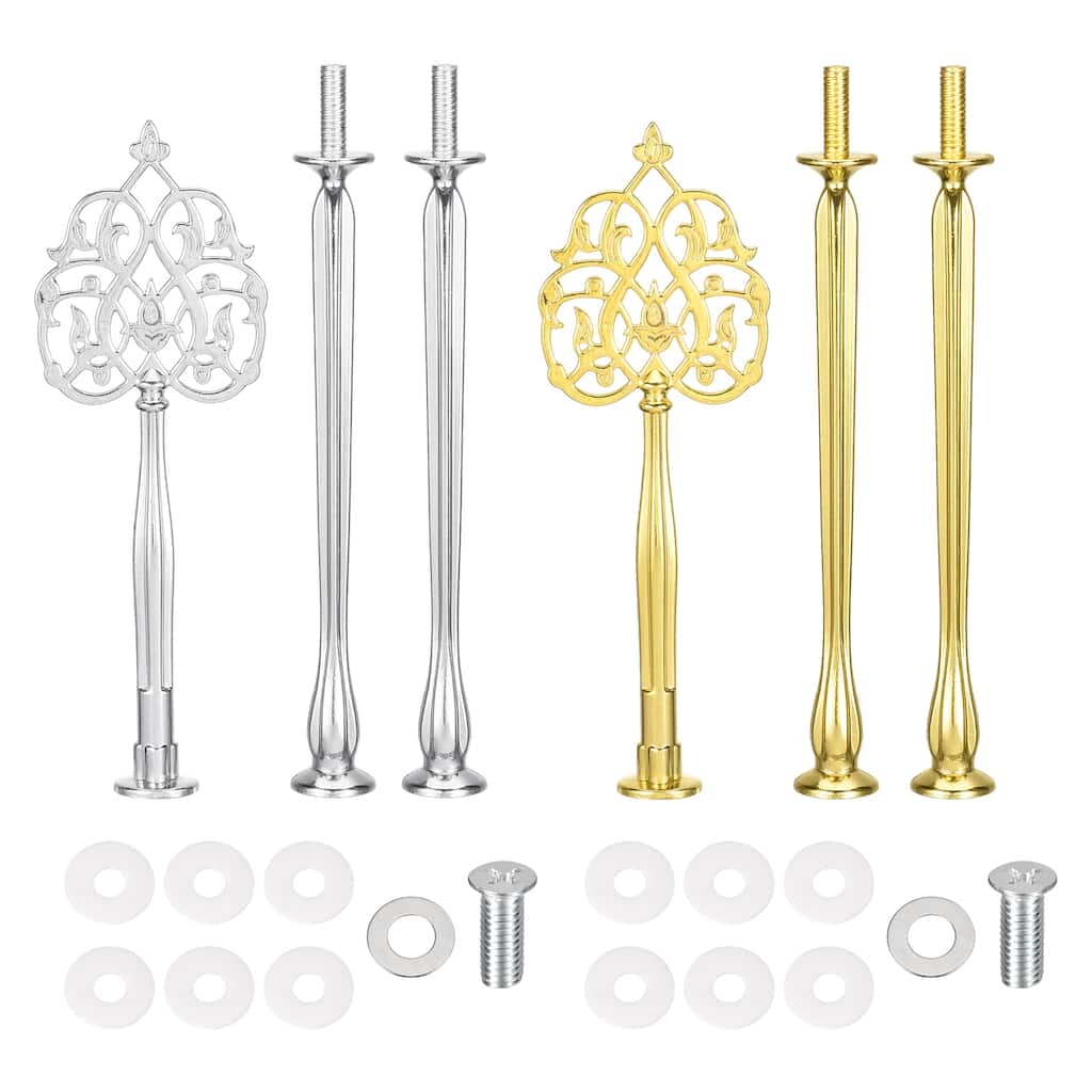 2 Sets Cake Tray Stand Handle Cupcake Dessert Plate Hardware Fitting Holder Rod Stand Handle, 3-Tiers New Crown Gold/Silver