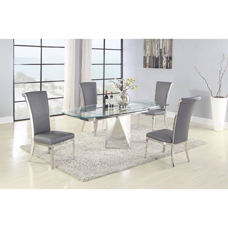 Somette Ariela 5-Piece Dining Set with Motion-Extendable Glass Table and Gray Chairs